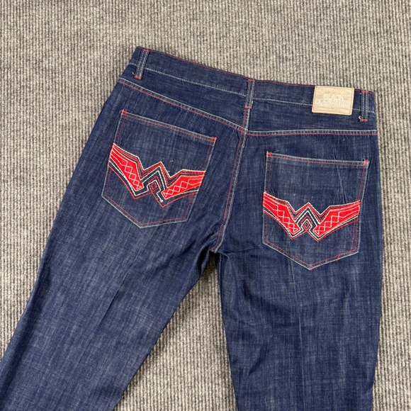 Black Lacquer Jeans Mens 40x32 Dark Wash Embroidered Y2K Streetwear Graffiti Hip - Picture 1 of 11